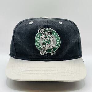 Vintage 90s Boston Celtics Hat SnapBack Two Tone Black Dome NBA Cotton One Size